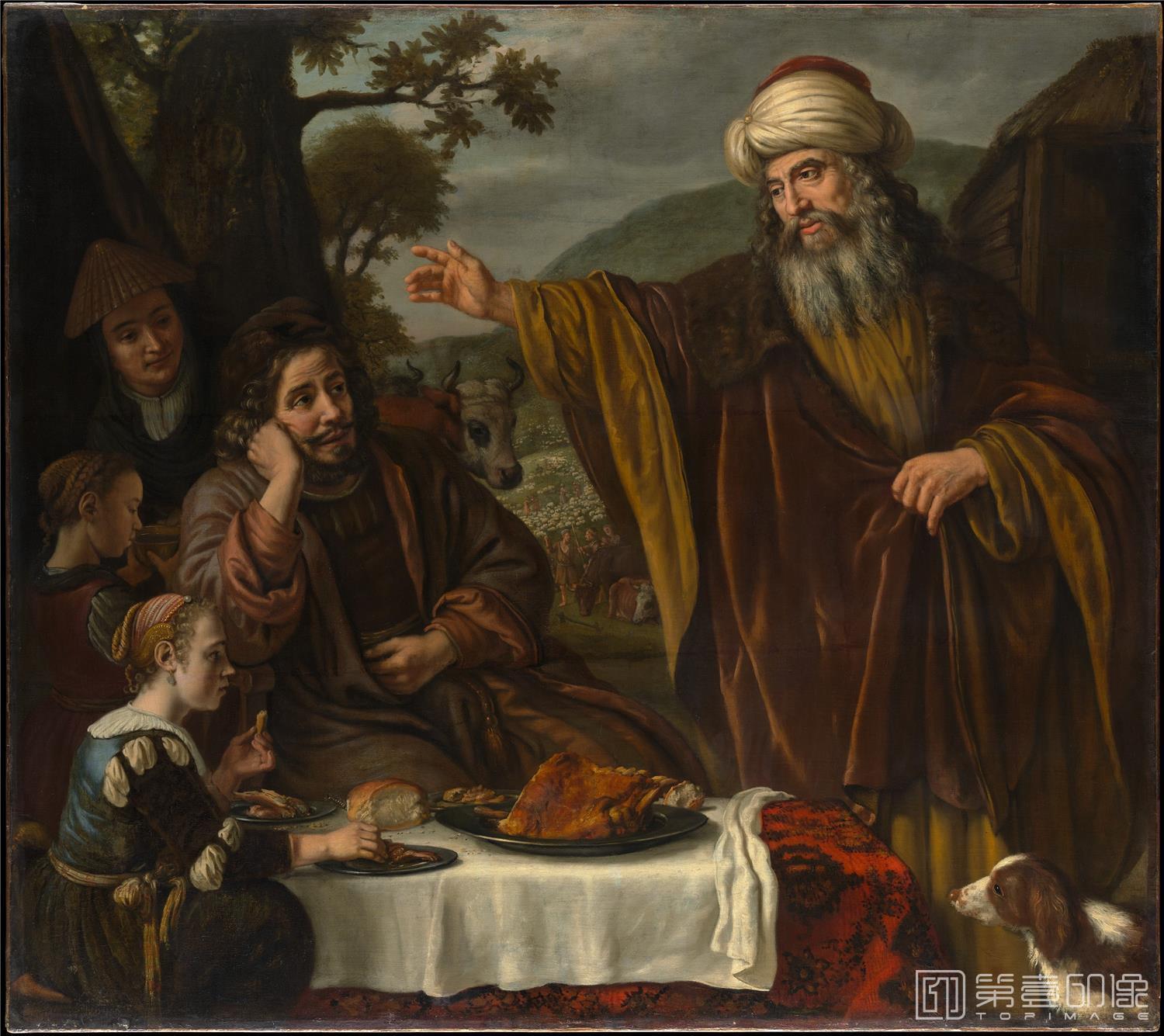 油画-美国纽约大都会美术馆油画藏画-Jan VictorsAbraham's Parting from the Family of Lot-1208